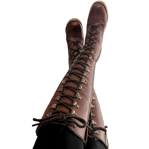 Chandlers 70’s Vintage Leather Knee High Boots Lace Up Granny Boots - Picture 2 of 16